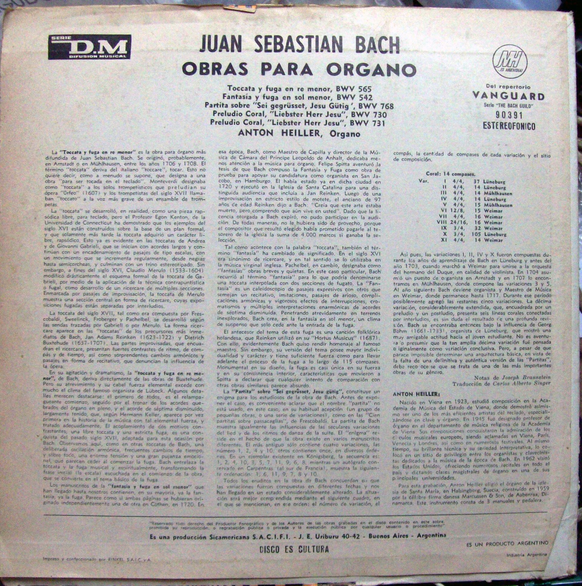 Record back cover, printed with track listing, label, and catalog information